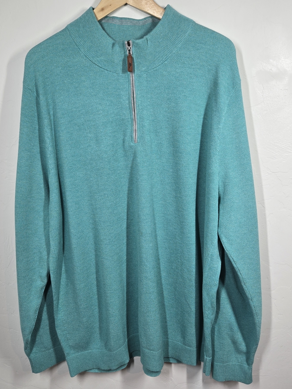 Tommy Bahama Men's Teal Blue 1/4 Zip Pullover Sweater XXL Long Sleeve Mock Neck